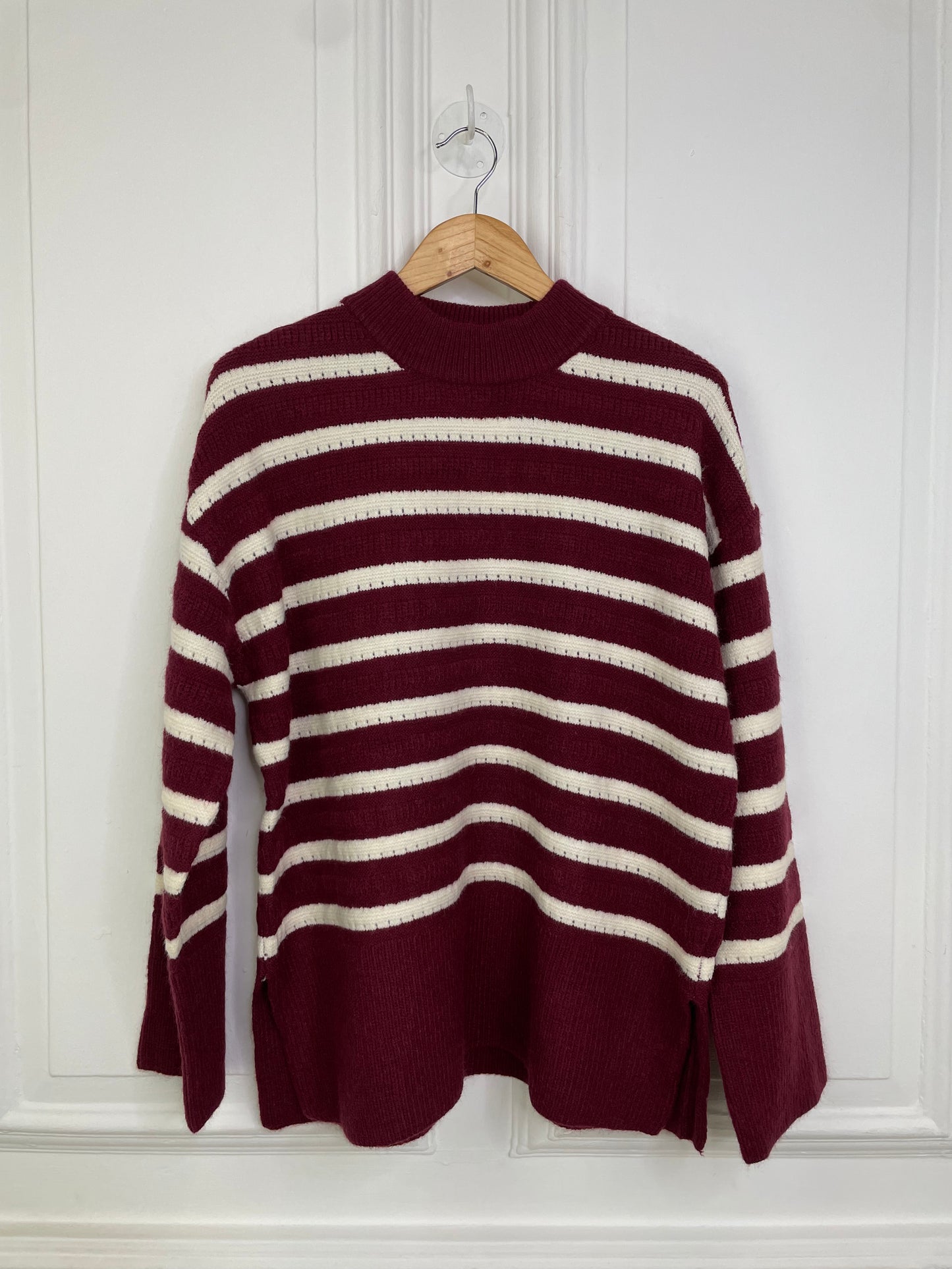 High Neck Striped Knit - Burgundy & Ecru