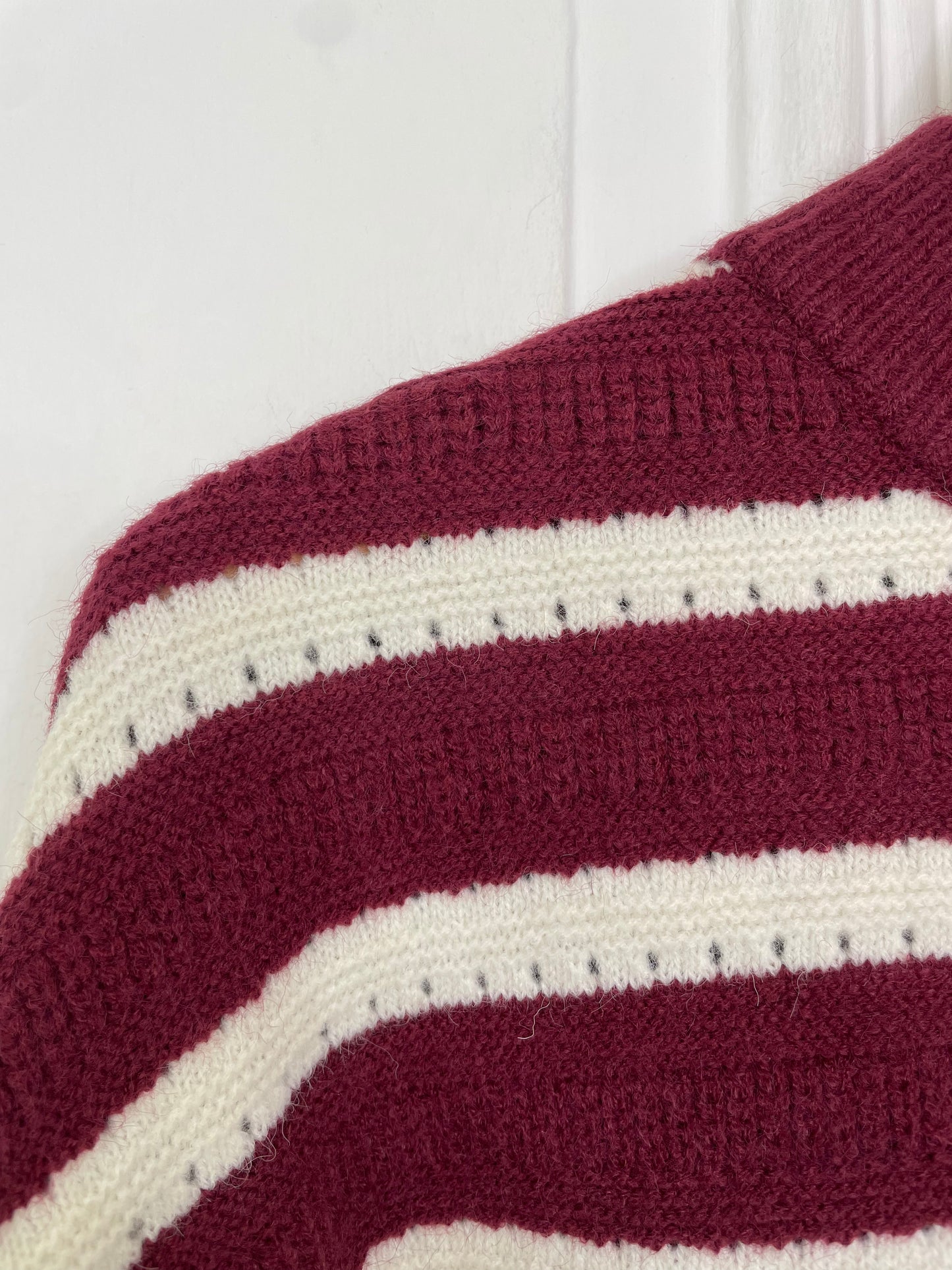 High Neck Striped Knit - Burgundy & Ecru