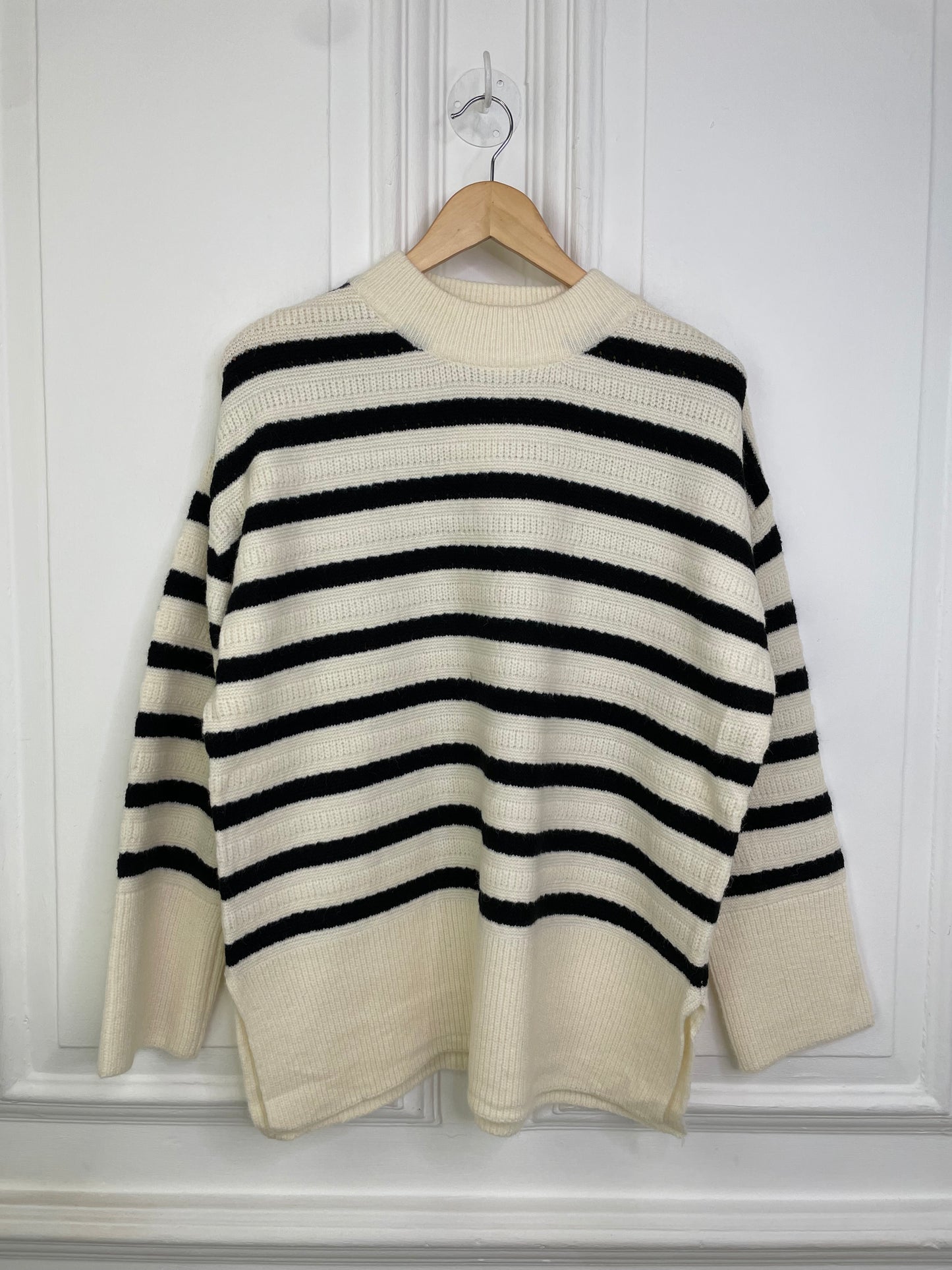 High Neck Striped Knit - Ecru & Black