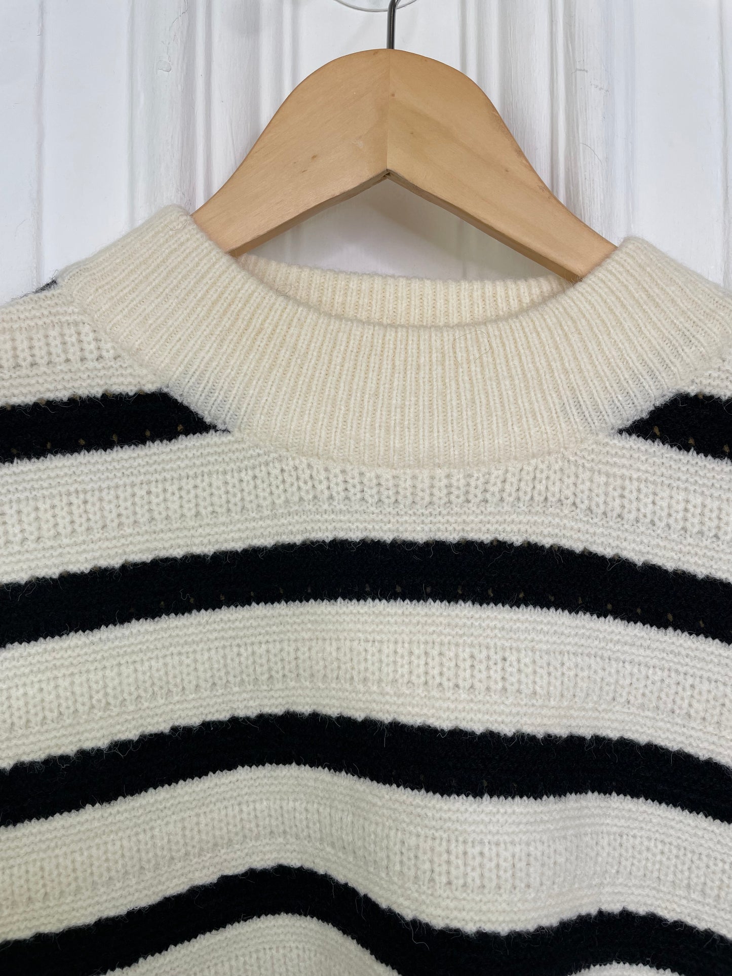 High Neck Striped Knit - Ecru & Black