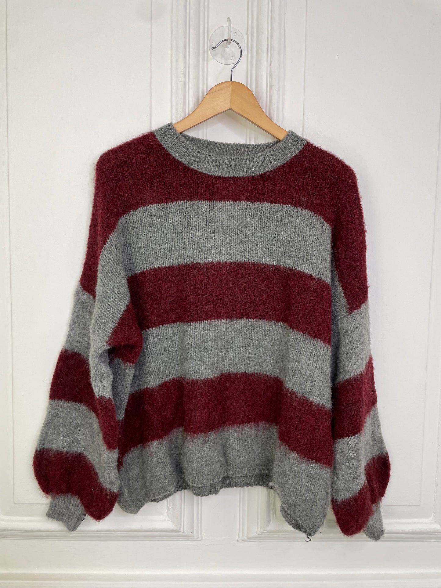 Block Striped Knit - Burgundy & Grey