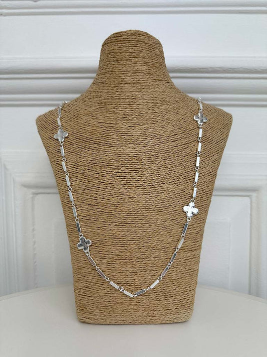 Envy Beaded Clover Necklace - Silver