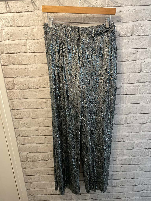 Gilded Sequin Wide Leg Trousers - Pewter