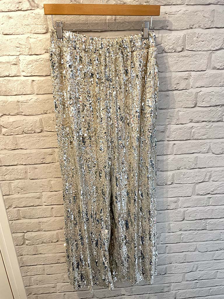 Gilded Sequin Wide Leg Trousers - Champagne