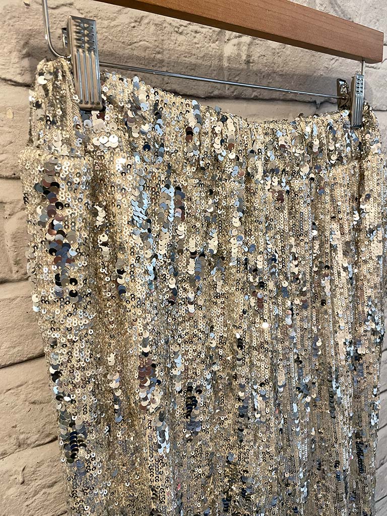 Gilded Sequin Wide Leg Trousers - Champagne