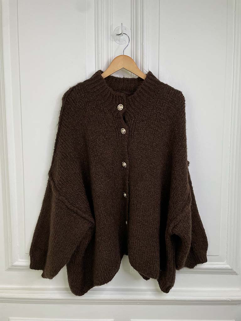 Chunky Exposed Seam Cardigan - Chocolate