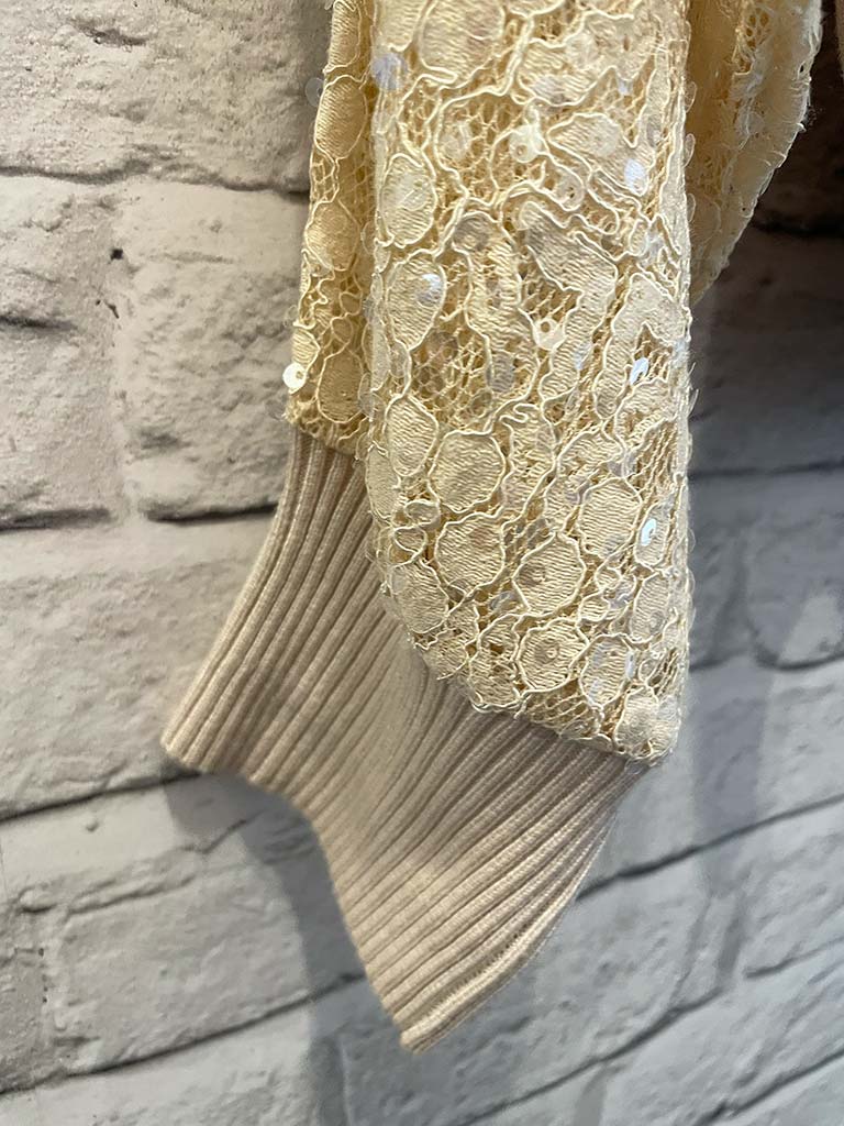 Sequin Lace Sleeve Knit - Vanilla