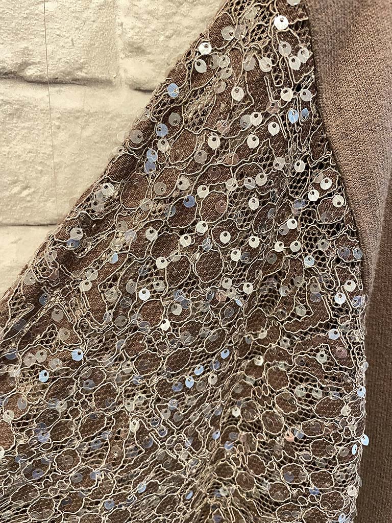 Sequin Lace Sleeve Knit - Taupe