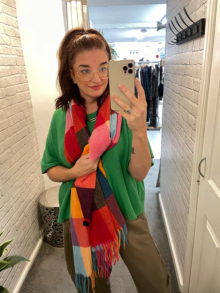 Check Wool Mix Scarf - Rainbow