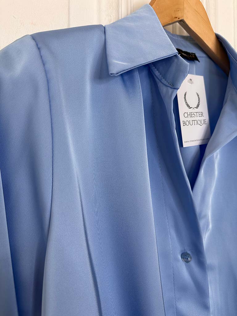 Bubble Hem Button Blouse - Sky