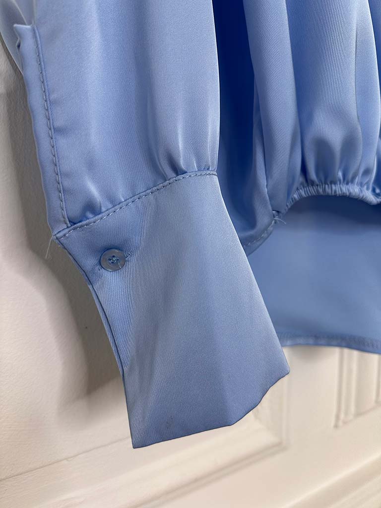 Bubble Hem Button Blouse - Sky