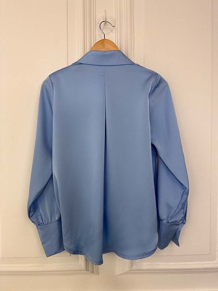 Bubble Hem Button Blouse - Sky