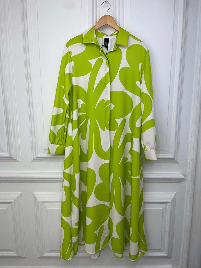 I.D Floral Print Shirt Dress - Lime