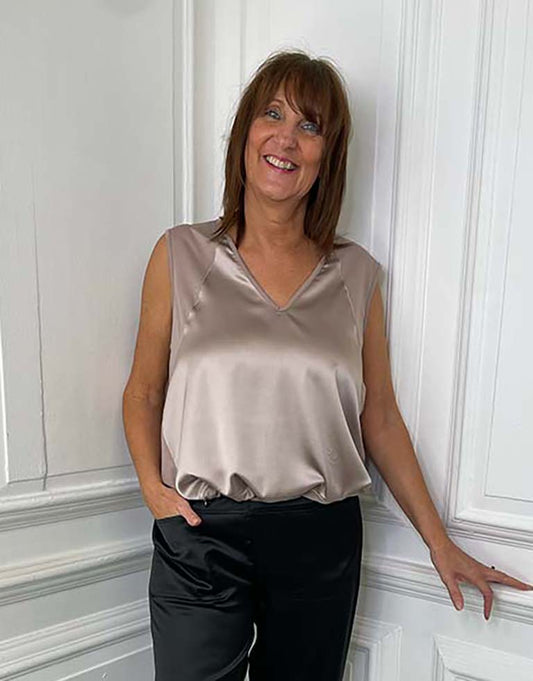 Malissa J Silk Feel Drawstring Vest - Taupe