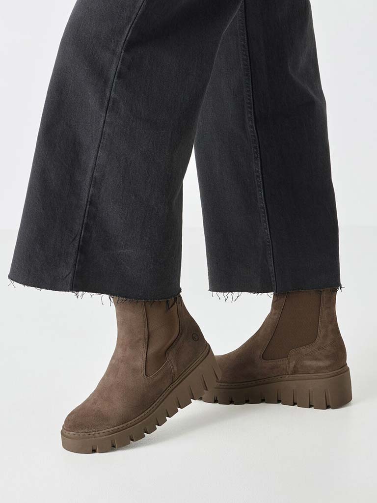 Tamaris Suede Flatform Boots - Taupe