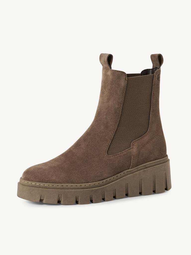Tamaris Suede Flatform Boots - Taupe
