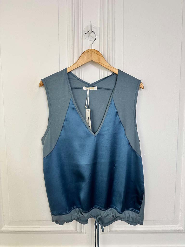 Malissa J Silk Feel Drawstring Vest - Airforce Blue