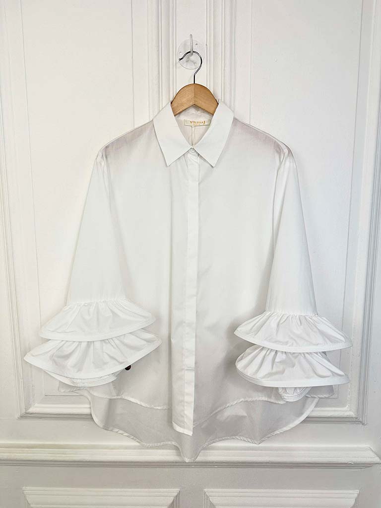 Malissa J Frill Sleeve Shirt - White