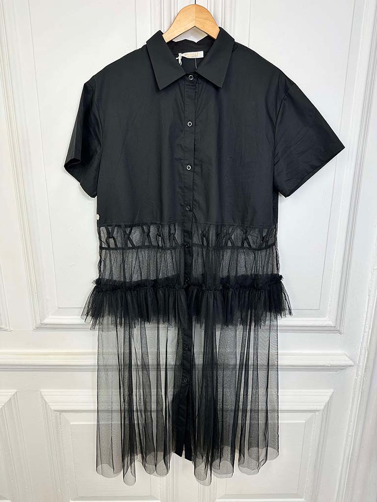 Malissa J Fuerza Tulle Shirt Dress - Black