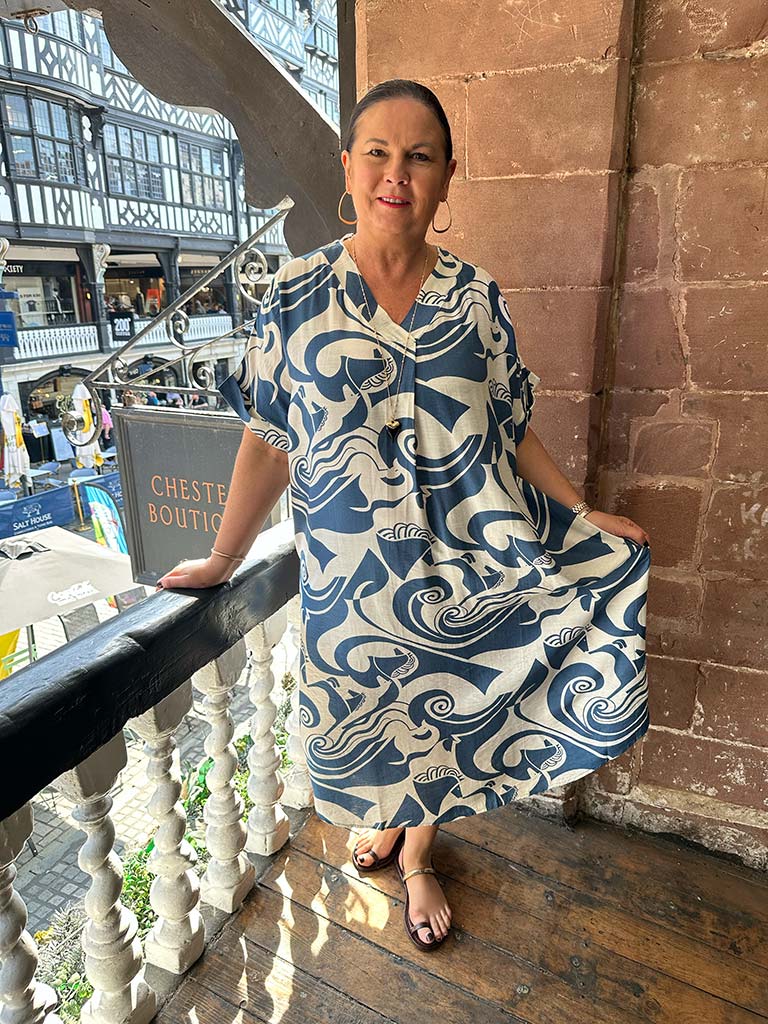 Pegasus Print Midi Dress - Airforce Blue