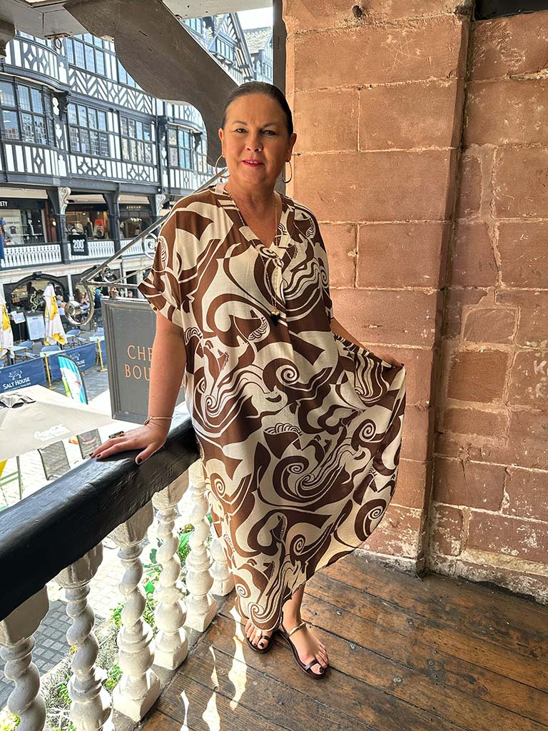 Pegasus Print Midi Dress - Chocolate