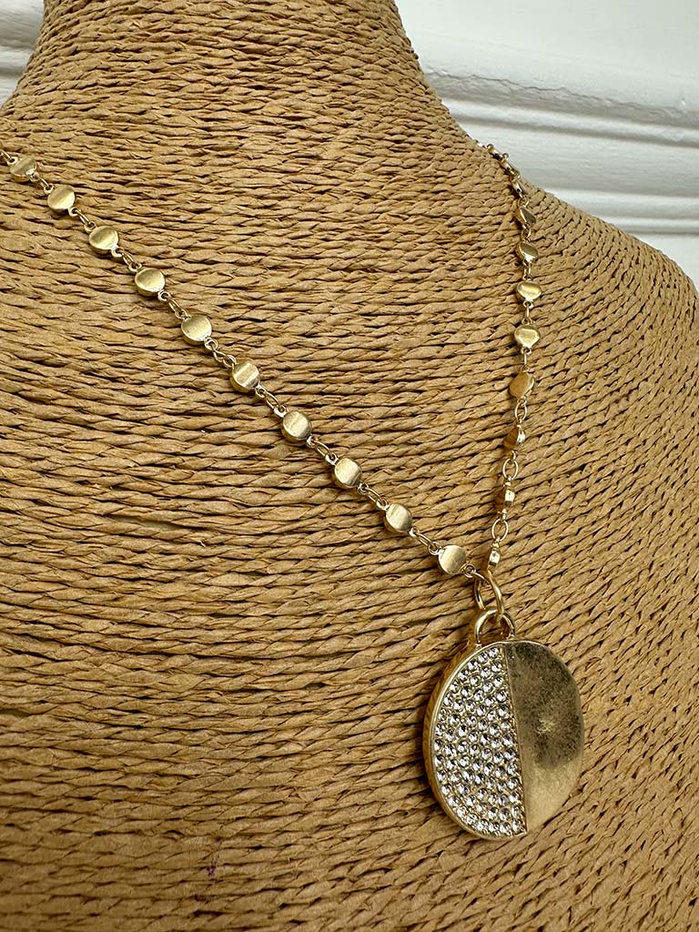 Envy Embellished Disc Necklace - Gold