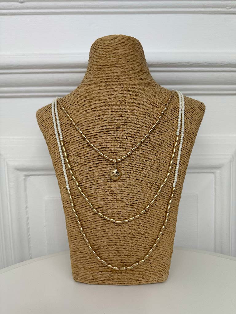 Envy Triple Strand Beaded Necklace - Ivory