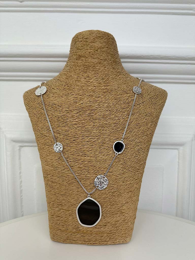 Envy Stain Glass & Coin Necklace - Silver