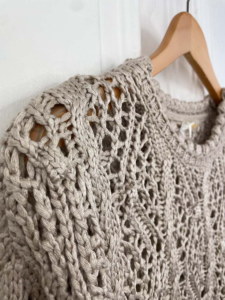 Malissa J Crochet Bell Sleeve Knit - Stone