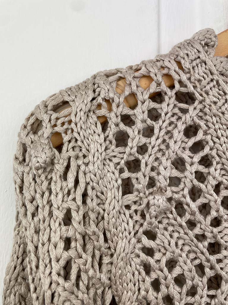 Malissa J Crochet Bell Sleeve Knit - Stone