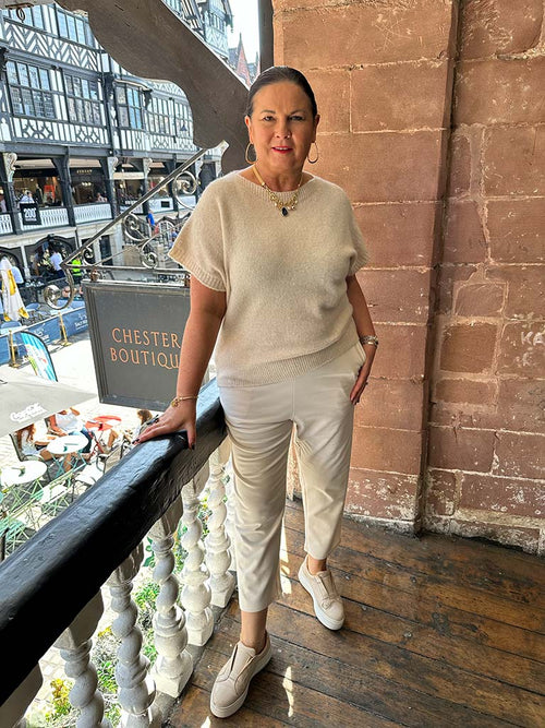 Wool Blend Short Sleeve Knit - Stone