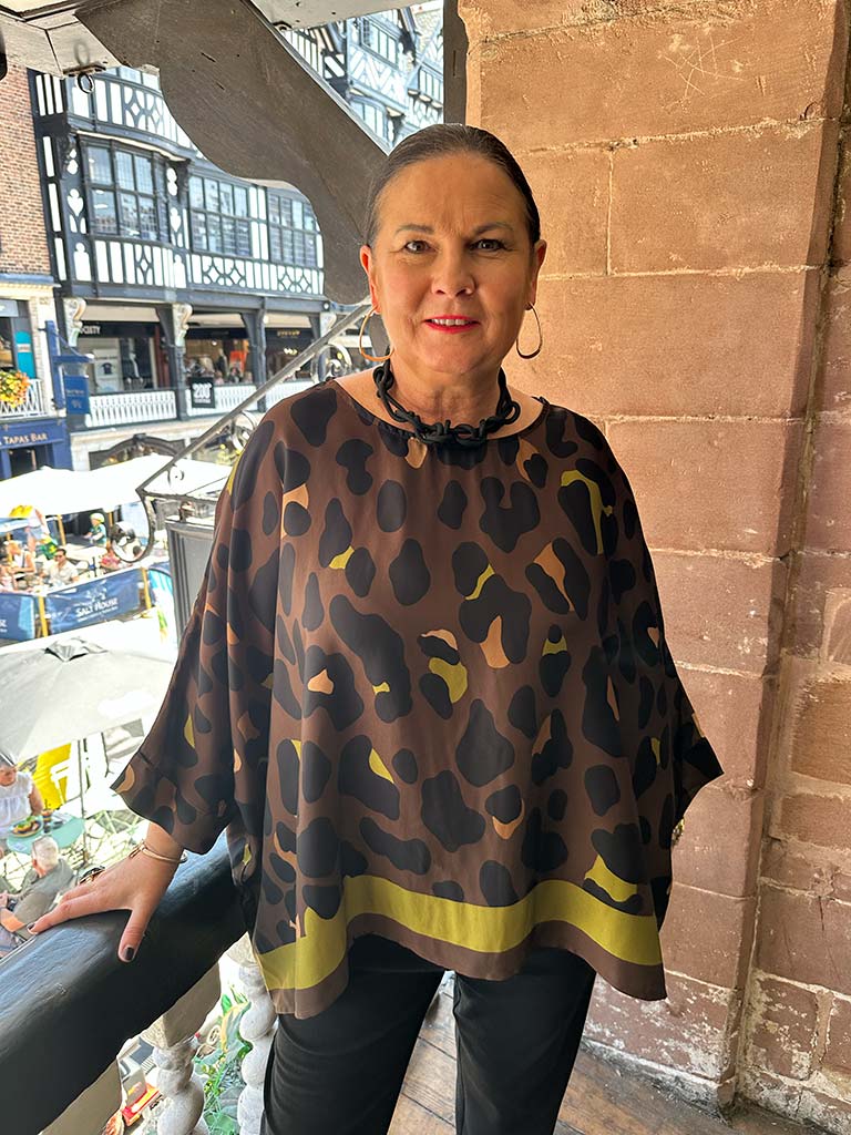 Leopard Border Print Top - Chocolate
