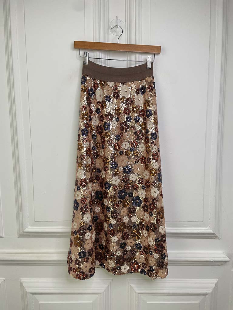 Malissa J Flower Sequin Skirt - Rose Gold Mix