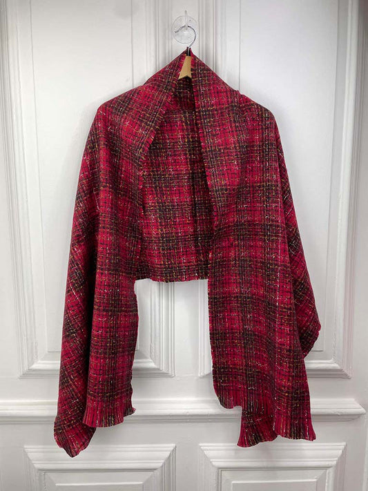 Shimmer Check Scarf - Red