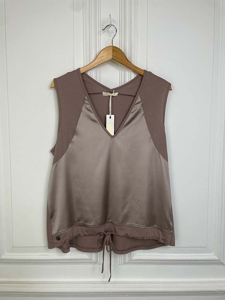 Malissa J Silk Feel Drawstring Vest - Taupe