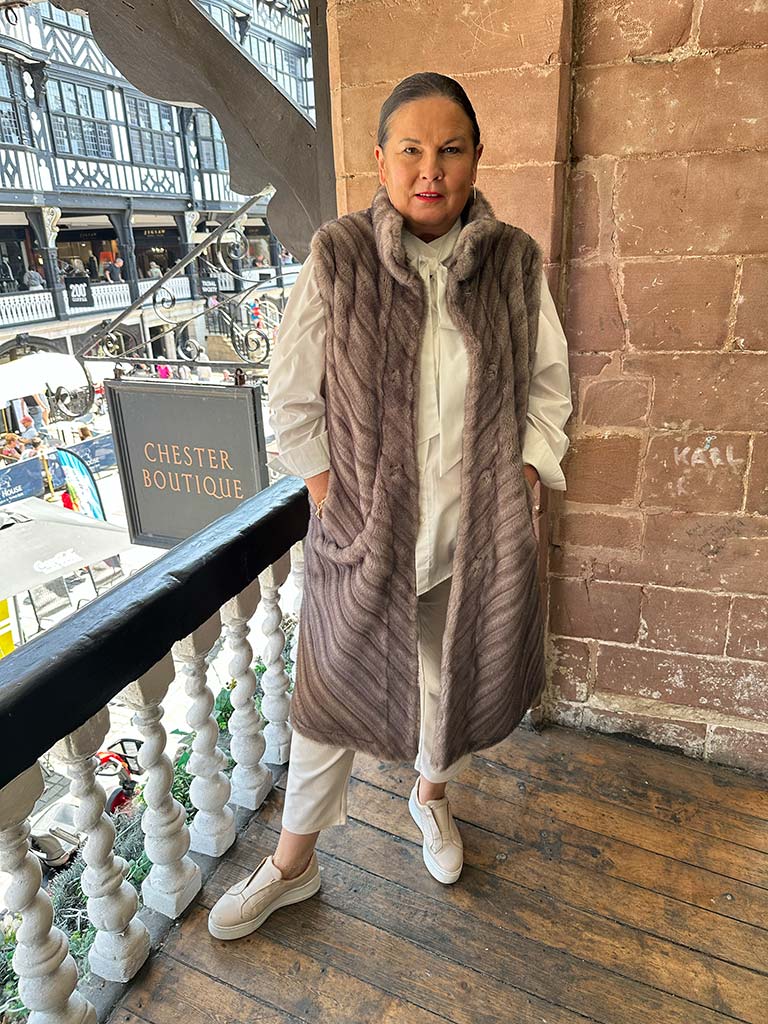 Malissa J Faux Fur Long Gilet - Taupe