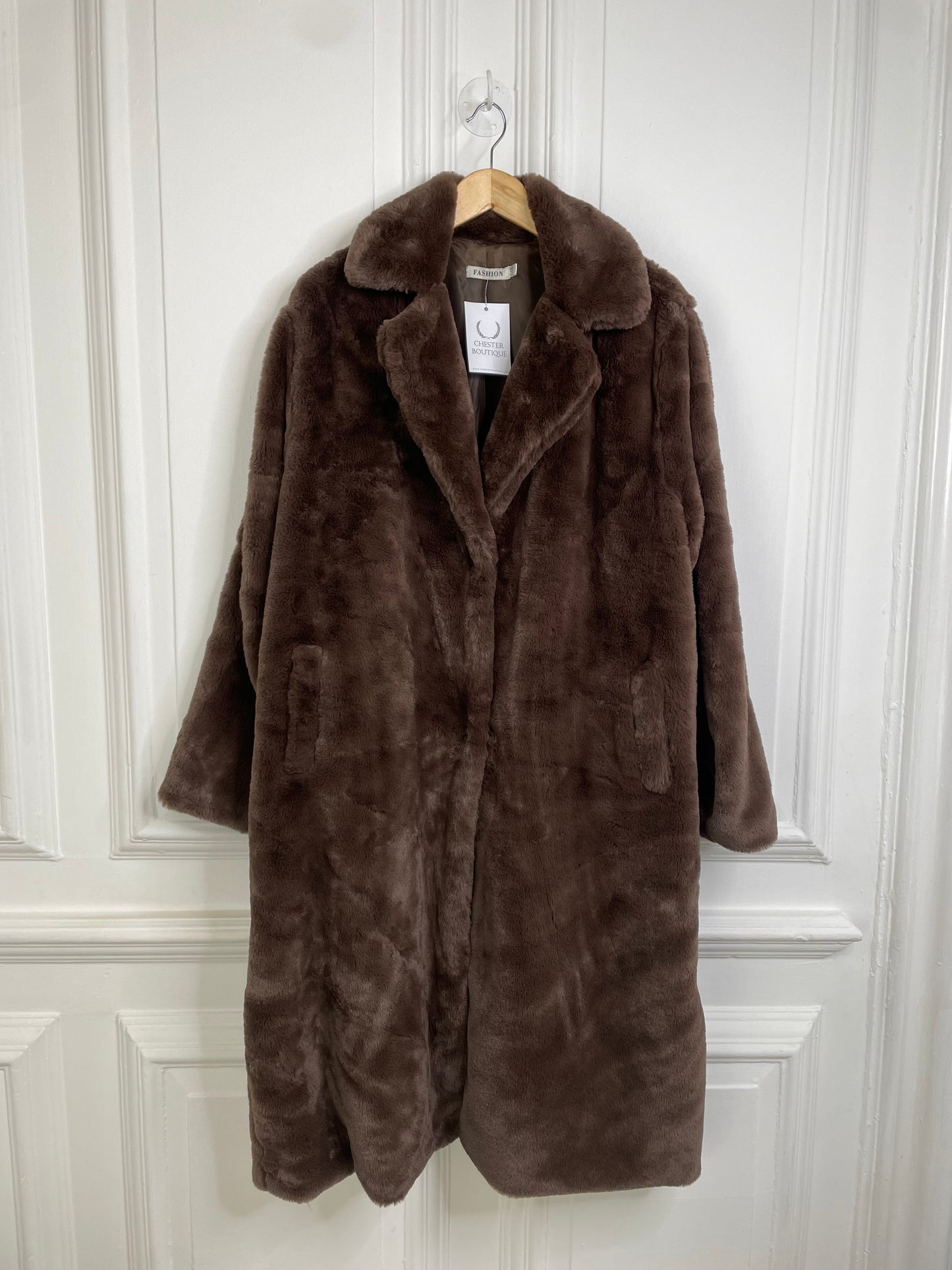 Luxe Faux Fur Long Coat - Chocolate