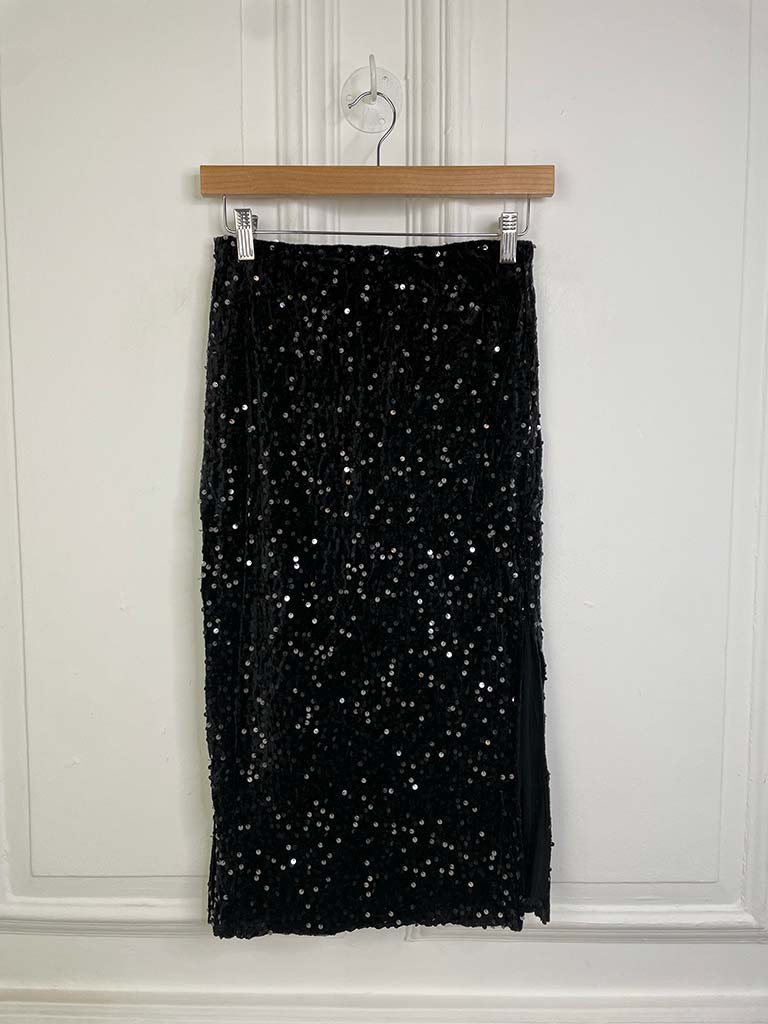 Side Split Sequin Skirt - Black