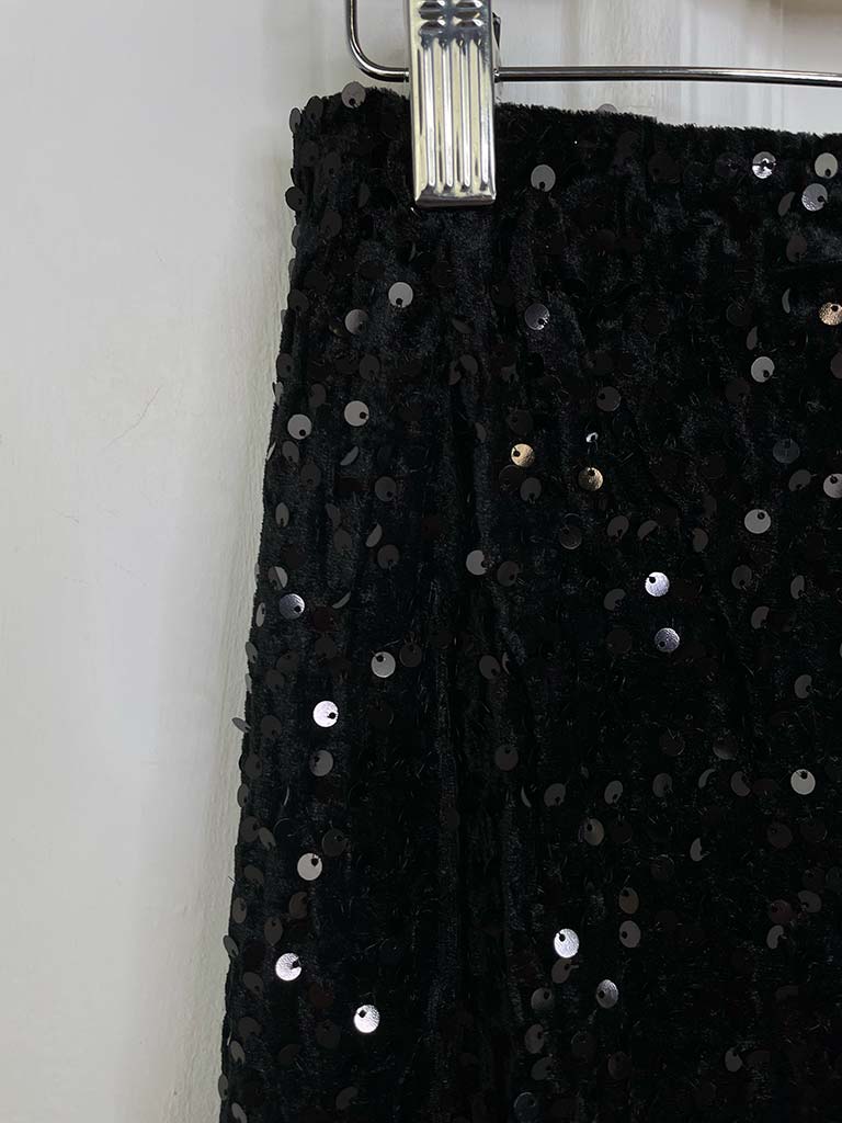 Side Split Sequin Skirt - Black