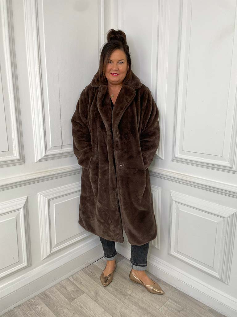 Luxe Faux Fur Long Coat - Chocolate