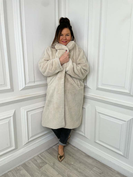 Luxe Faux Fur Long Coat - Ecru