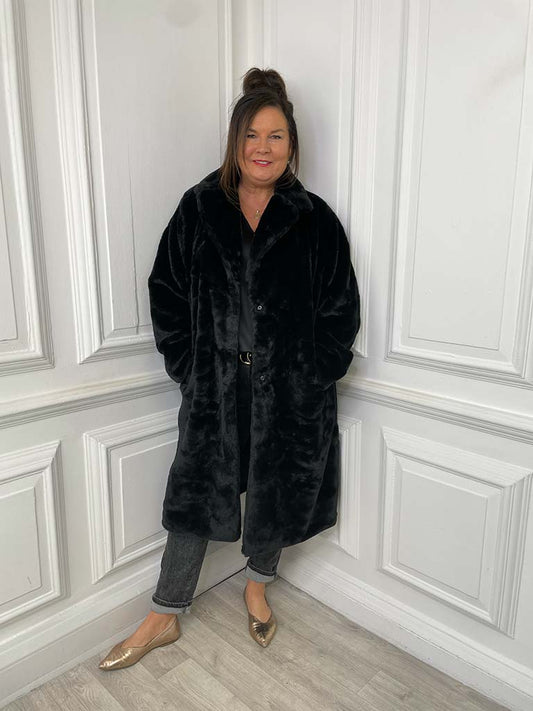 Luxe Faux Fur Long Coat - Black