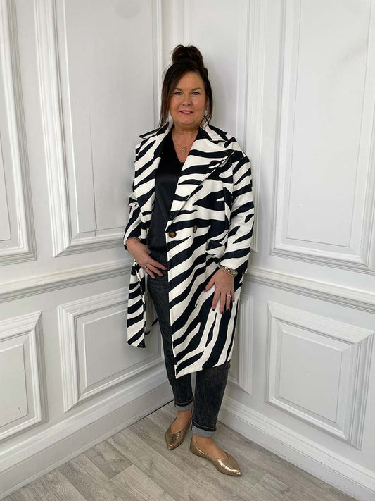 Luxe Zebra Double Breasted Coat - Mono