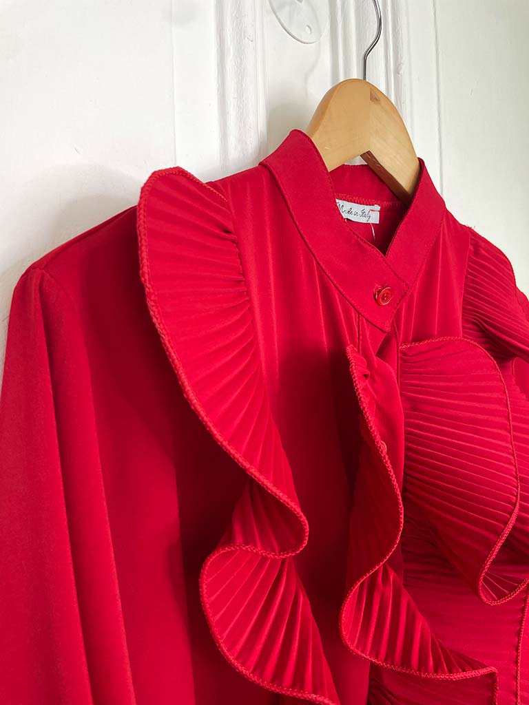 Plissé Ruffle Shirt - Cherry