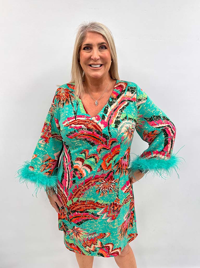 Malissa J Rio Feather Dress - Jade