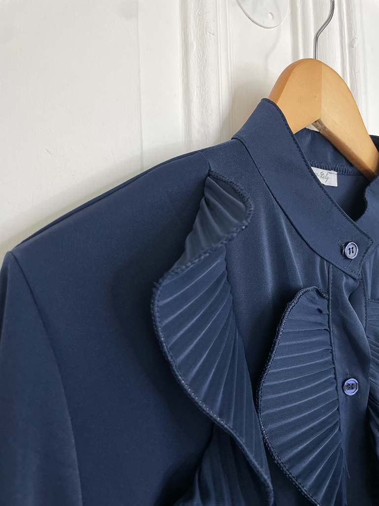 Plissé Ruffle Shirt - Navy