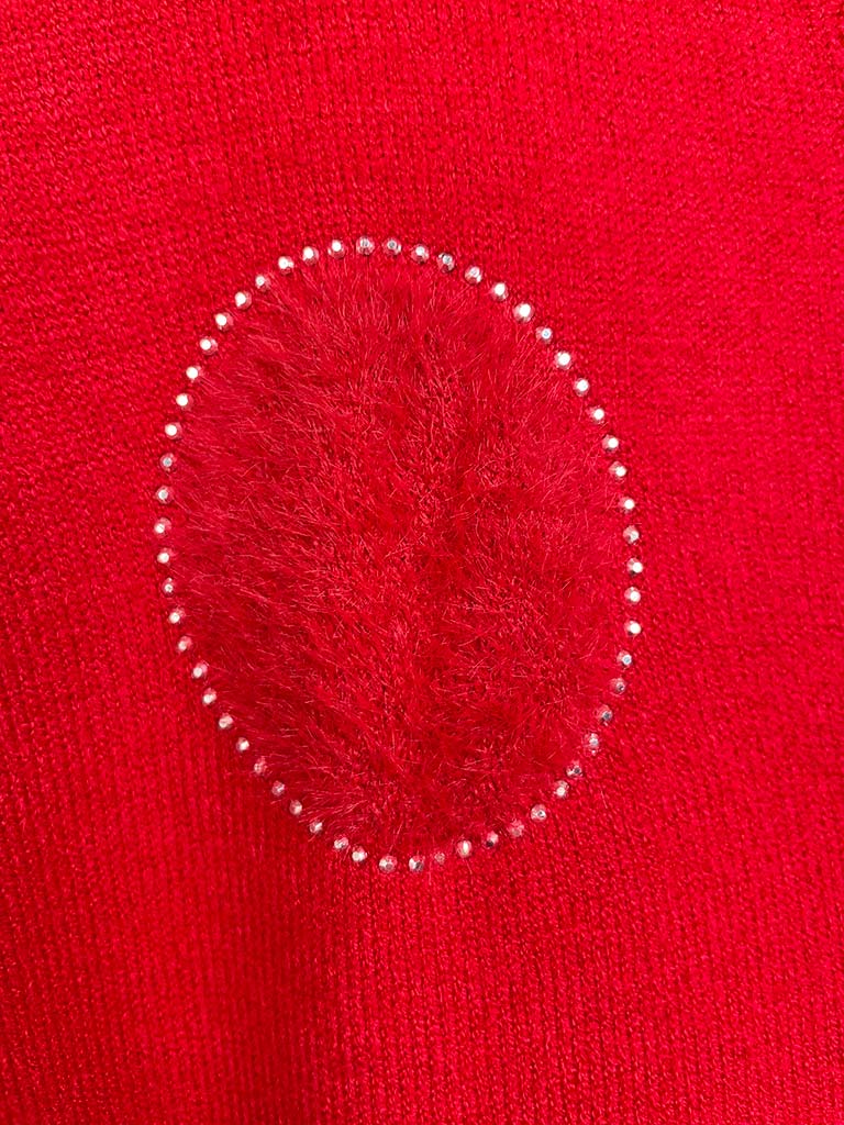 Faux Fur Studded Spot Knit - Red