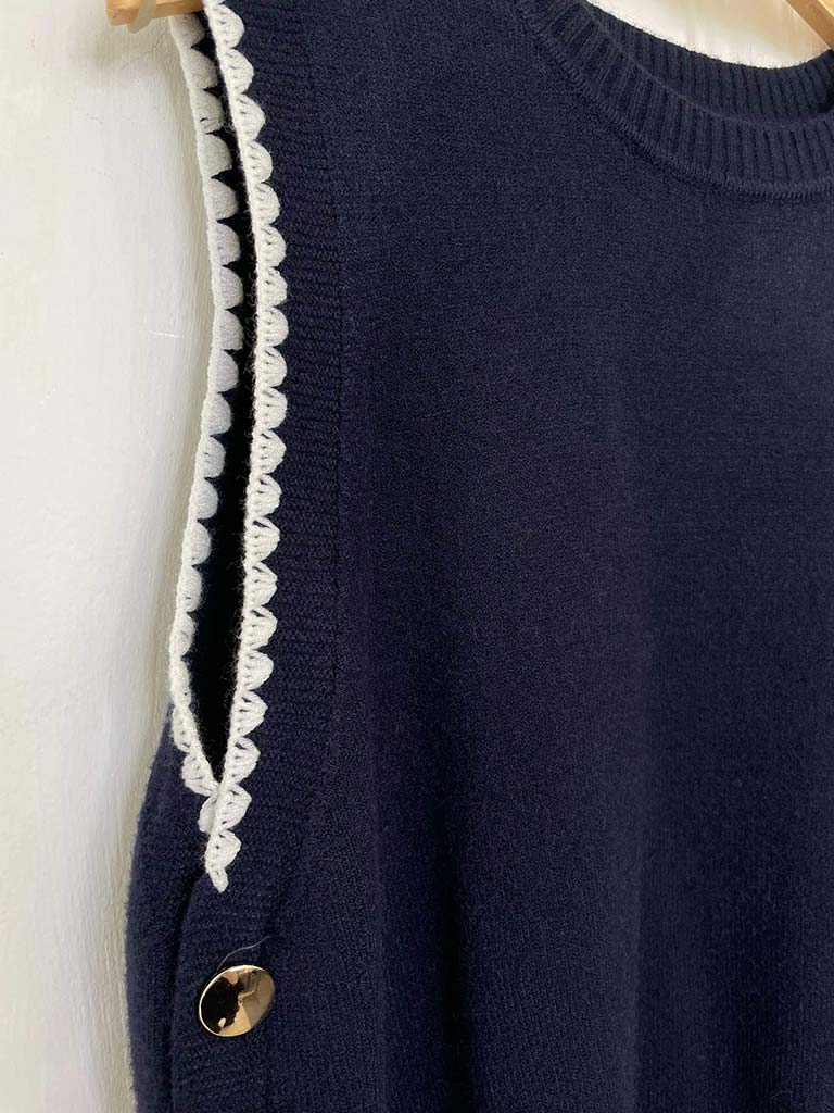 Scalloped Button Tank Knit - Navy