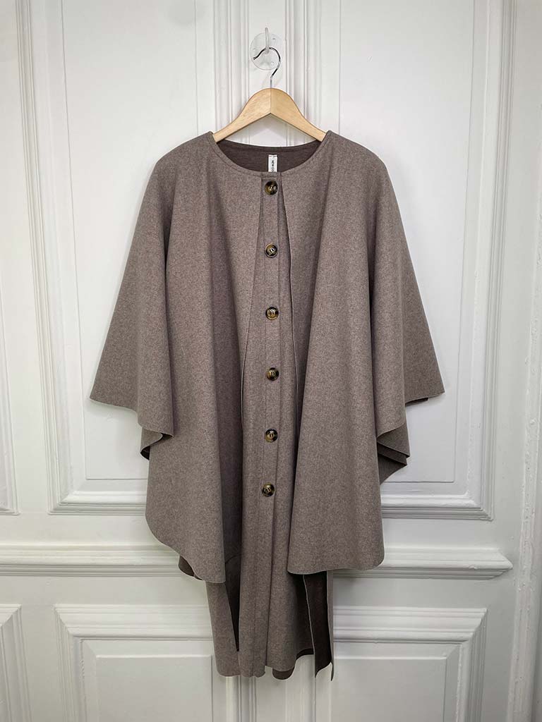 Layered Button Long Cape - Oat