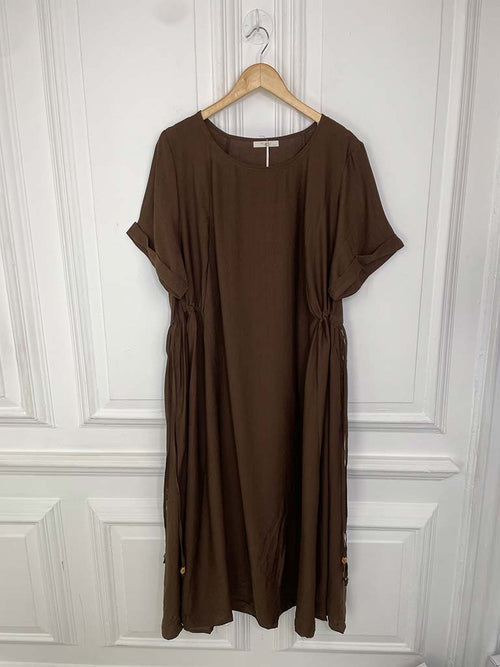 Ruched Tie Side Dress - Chocolate
